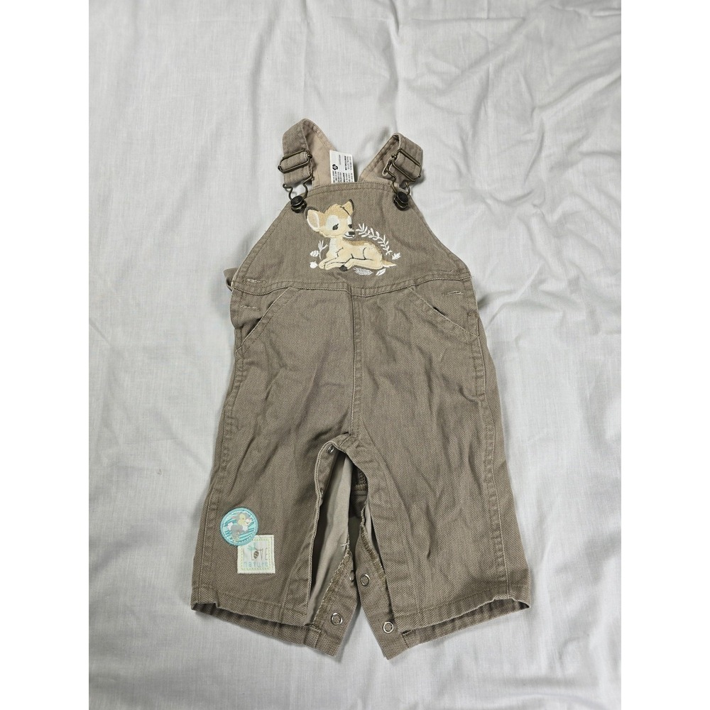 Disney Store Overalls Baby Boys 3-6 Months Brown Bambi Snap‎ One Piece Romper